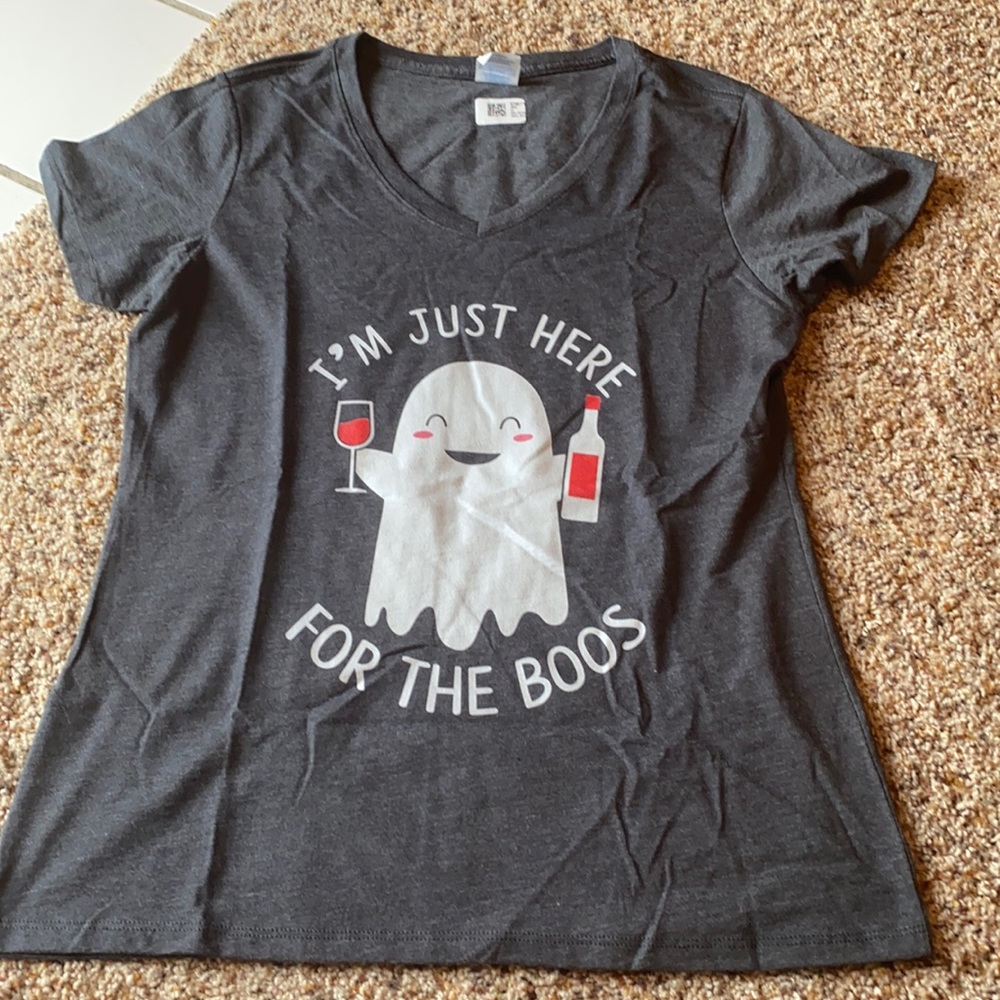Halloween funny T-shirt M Gray Here For The Boos